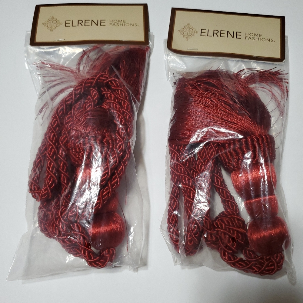 Elrene Home Fashions 24 In Red Amelia Curtain Tassel Tie Backs Pair (2 Tie Back)